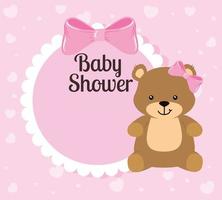 baby shower kort med söt björn och dekoration vektor