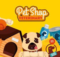 Tierhandlung Tierarzt mit kleinem Hund und Symbolen vektor