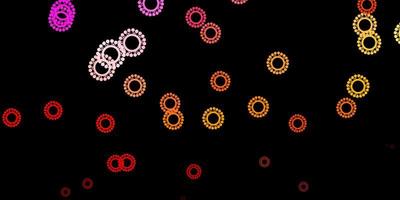 mörk röd gul vektor bakgrund med virussymboler