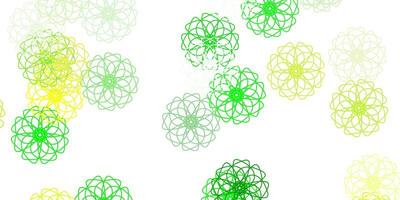 ljusgrön gul vektor doodle mall med blommor