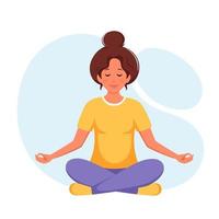 Frau, die im Lotussitz meditiert. gesunder Lebensstil, Yoga, Entspannung vektor
