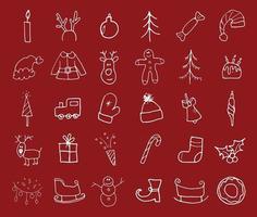 Handgezeichnete Kritzeleien der Weihnachts- und Neujahrsikonen, Vektorillustration vektor