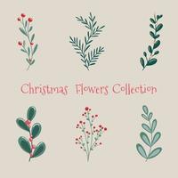 Weihnachtsblumensammlung mit dekorativen Winterpflanzen und Blumen niedliche Hand gezeichnet im skandinavischen Stil Illustration von Winterbeeren und Zweigen eines Weihnachtsbaums vektor