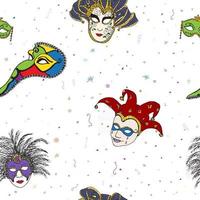 venedig italien karneval masken nahtloses muster. handgezeichnete Skizze italienisches venezianisches Festival. Doodle-Zeichnung-Hintergrund. vektor