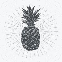 Weinleseetikett, handgezeichnete Ananas, strukturierte Retro-Abzeichenschablone des Schmutzes, Typografieentwurfvektorillustration vektor