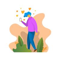 Flacher Junge mit Herz mustert mit Smartphone-Vektor-Illustration vektor