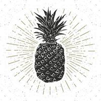 Weinleseetikett, handgezeichnete Ananas, strukturierte Retro-Abzeichenschablone des Schmutzes, Typografieentwurfvektorillustration vektor