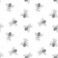 nahtloses Muster der Bienenhand gezeichnet, monochrome Hintergrundvektorillustration vektor