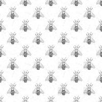 nahtloses Muster der Bienenhand gezeichnet, monochrome Hintergrundvektorillustration vektor