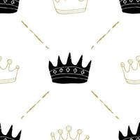 krona sömlösa mönster, handritad kunglig doodles bakgrund, vektorillustration vektor