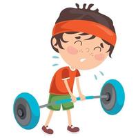 kleiner Junge macht Gewichtheben Übung vektor