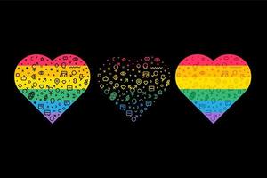 LGBT-Stolz-Regenbogenflaggen in Herzformen gesetzter Vektor