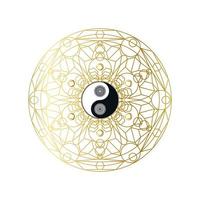 glänzendes goldenes Mandala mit Yin-Yang-Zeichen isoliert sign vektor