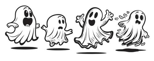 uppsättning av spöken tecknad serie hand dragen skiss halloween illustration vektor
