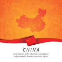 Kina flagga med karta vektor