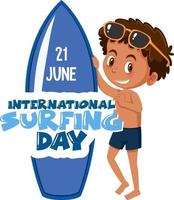 Internationaler Surftag Banner mit einer jungen Surfer-Cartoon-Figur isoliert vektor