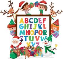 az alfabetstavla med många barn i jultema vektor