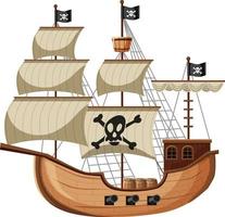 Piratenschiff im Karikaturstil lokalisiert auf weißem Hintergrund