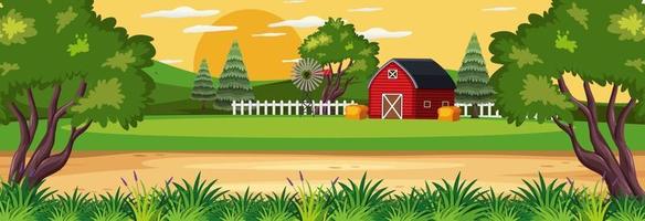 Bauernhof horizontale Landschaftsszene mit roter Scheune vektor
