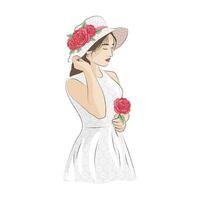 Hand gezeichnet Frau Mode Illustration Mädchen mit Blumen Aquarell Stil vektor