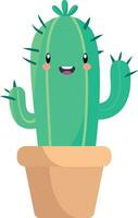 kaktus karaktär i en pott platt stil vektor illustration, söt carnegiea gigantea kaktus med spikar i en pott maskot karaktär stock vektor bild