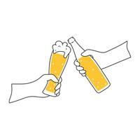 Glas von Bier im Hand. Flasche von Bier im Hand. Vektor Illustration. Oktoberfest Feier im Gekritzel Stil.
