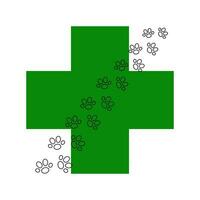 Katze Tier Pfote druckt und Kreuz Symbol Veterinär Klinik einfach minimalistisch Logo Vektor Illustration, inländisch Haustiere Gesundheit Pflege Konzept