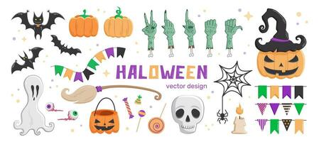 Halloween Design Elemente Satz, Aufkleber einstellen mit Halloween Symbole vektor