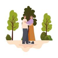 junges Paar umarmt in einem Park vektor