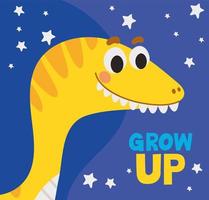 Schriftzug aufwachsen und eine Kinderillustration eines gelben Dinosauriers vektor