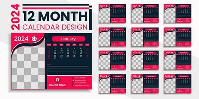 unik och kreativ skrivbord kalender design 2024 mall vektor
