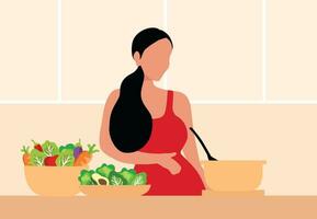 gravid kvinna äter friska mat vektor illustration. mor vård begrepp