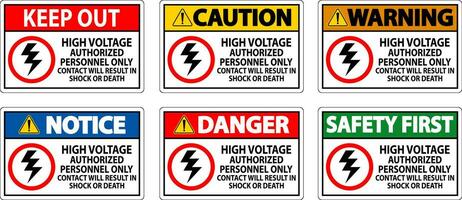 behalten aus Zeichen hoch Stromspannung, autorisiert Personal nur, Kontakt werden Ergebnis im Schock oder Tod vektor
