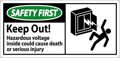 säkerhet först tecken ha kvar ut farlig Spänning inuti, skulle kunna orsak död eller allvarlig skada vektor