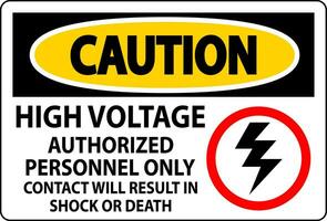 Vorsicht Zeichen hoch Stromspannung, autorisiert Personal nur, Kontakt werden Ergebnis im Schock oder Tod vektor