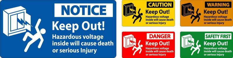 Achtung Zeichen behalten aus gefährlich Stromspannung innen, werden Ursache Tod oder ernst Verletzung vektor