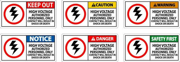 ha kvar ut tecken hög Spänning, auktoriserad personal endast, Kontakt kommer resultat i chock eller död vektor