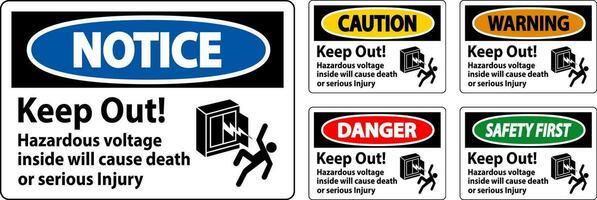 Achtung Zeichen behalten aus gefährlich Stromspannung innen, werden Ursache Tod oder ernst Verletzung vektor