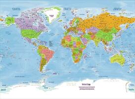 politisch Welt Karte Französisch Sprache Müller Projektion vektor
