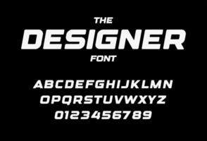 Designer Buchstaben und Zahlen gesetzt. fettes kursives Alphabet. Schriftart für Veranstaltungen, Werbeaktionen, Logos, Banner, Monogramm und Poster. Vektortypografie-Design vektor