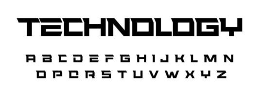 geometrische einfache Schriftart, dicke gerade quadratische Buchstaben, trendige Schriftart mit Sporen. Vektorschriftsatz für Technologie, Sport, Architekturthemen. Vektortypografie vektor