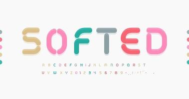 tolles weiches Alphabet. weich abgerundete Schriftart, minimaler Typ für modernes futuristisches Logo, Überschrift, Monogramm, kreative Schrift und Farbtypografie. Kinderstil ohne fette Buchstaben, typografisches Design des Vektors vektor