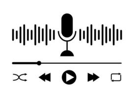 Klang Welle Symbol, Podcast Spieler Schnittstelle, Musik- Symbol, Klang Welle, Wird geladen Fortschritt Bar und Tasten. Mikrofon Klang Welle Vektor Illustration.