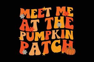 Treffen mich beim das Kürbis Patch komisch retro groovig Halloween T-Shirt Design vektor
