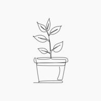 en linje teckning av en växt i en pott vektor