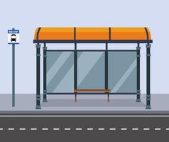 busshållplats på gatan city. offentlig väg med bänk och busshållplats tecken. vektor illustration