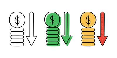 uppsättning av hand dragen illustration finansiell ikon med Färg variant vektor