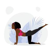 junge schwarze Dame praktiziert Bridge Yoga Asana, junge Dame praktiziert Yoga im Freien vektor