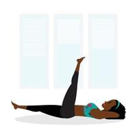 junge schwarze Dame, die hohe Yoga-Asanas übt, eine junge Frau in einem blau-schwarzen Fitness-Outfit, die Yoga-Asana praktiziert vektor