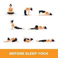 uppsättning yoga asana före sömn vektor